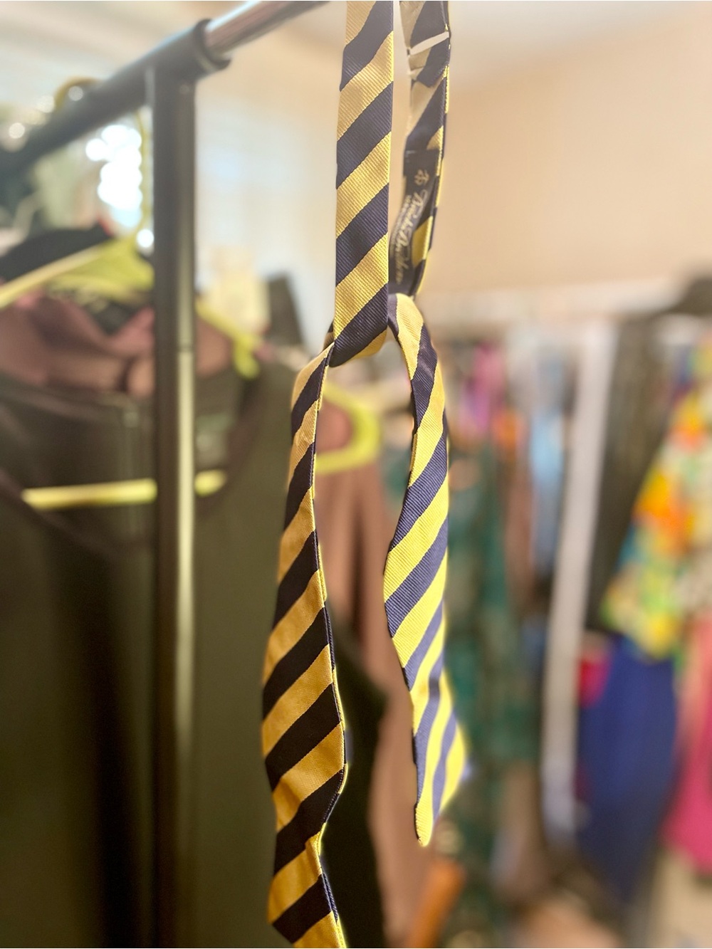 Brooks Brothers Navy and Yellow Striped Silk Bow Tie
